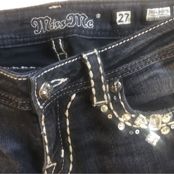 Miss Me Bling Jeans 27X32”Dark Denim Stretch Boot Cut Embellished Back Pockets - Picture 4 of 9